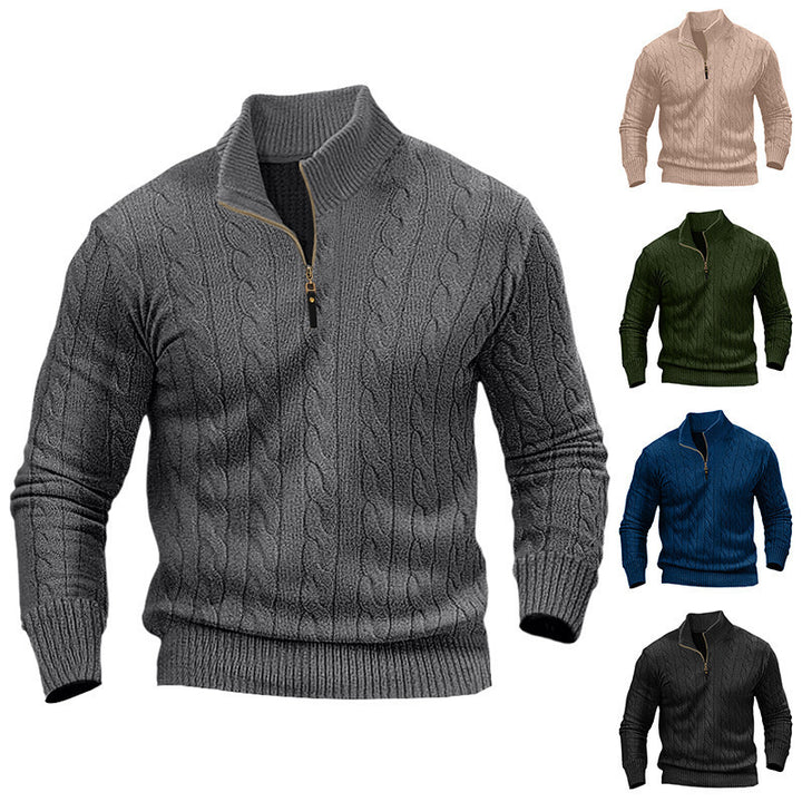 Men's elegant knit sweater with stand-up collar and half zipper Lisslune