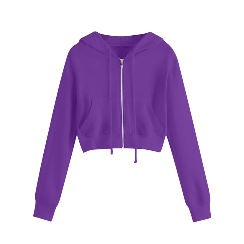 Women's Short Sleeve Hoodie with Zipper and Kangaroo Pocket Lisslune