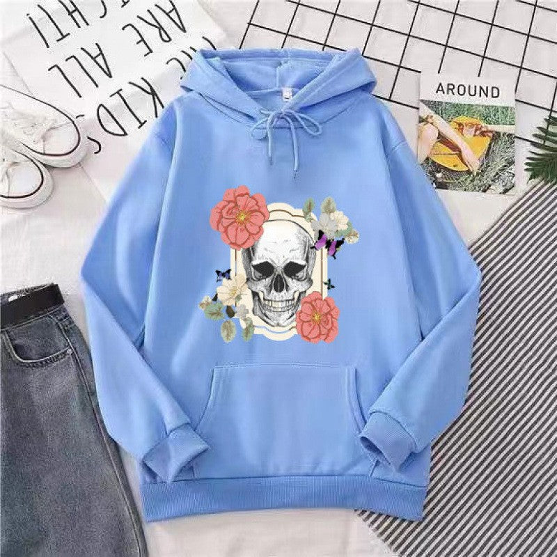 Women's hoodie with detailed skull design and floral print Lisslune