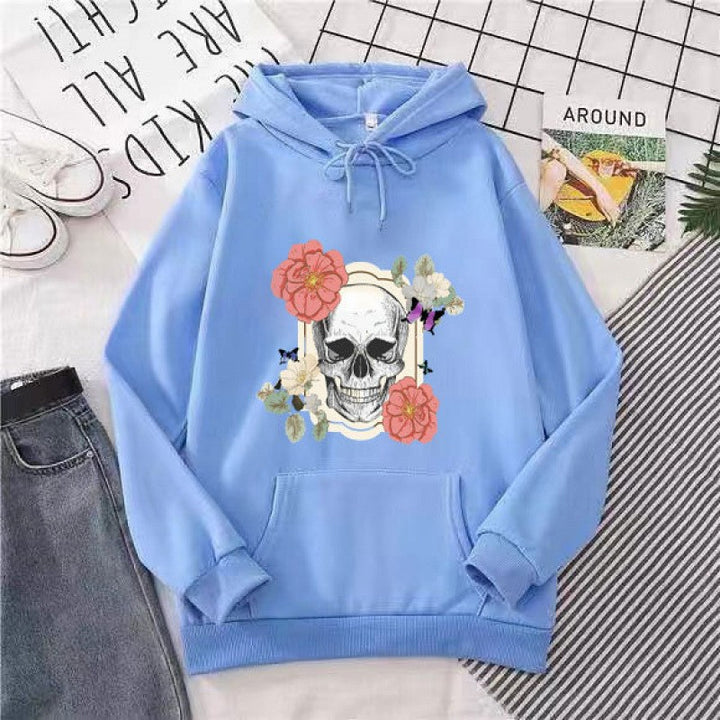 Women's hoodie with detailed skull design and floral print Lisslune