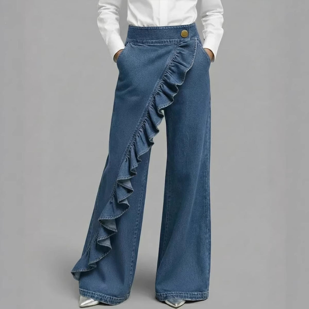 Women's Wide Jeans Pants with Ruffle Detail Lisslune