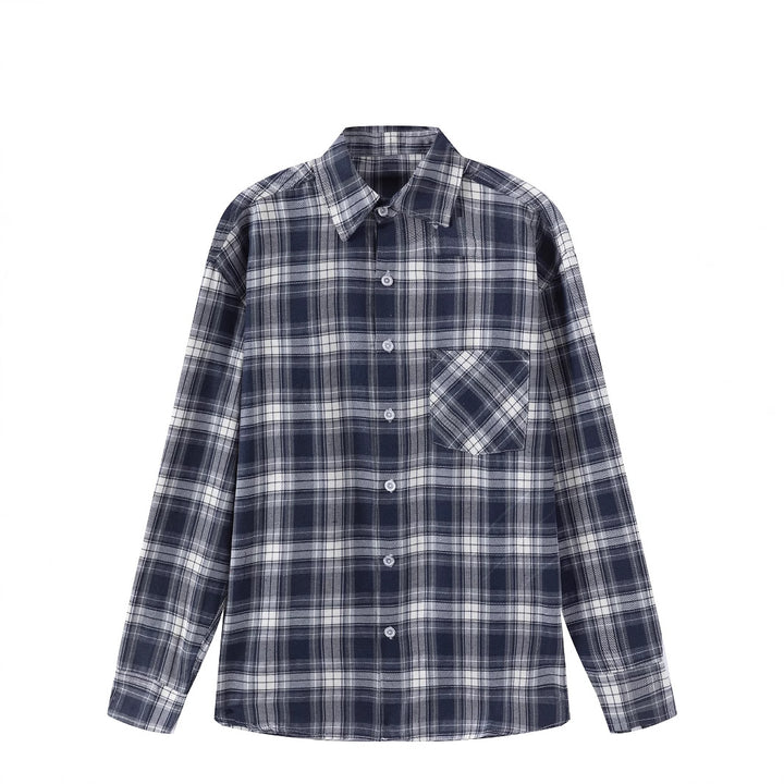 Men's checked long-sleeve shirt with chest pocket and comfortable fit Lisslune