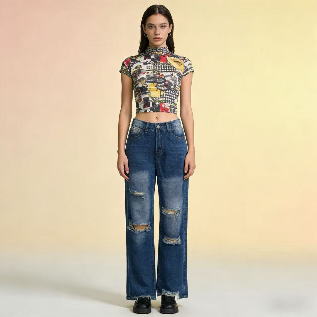 Damen weite Jeans mit stylischem Destroyed-Detail und bequemer Passform Lisslune