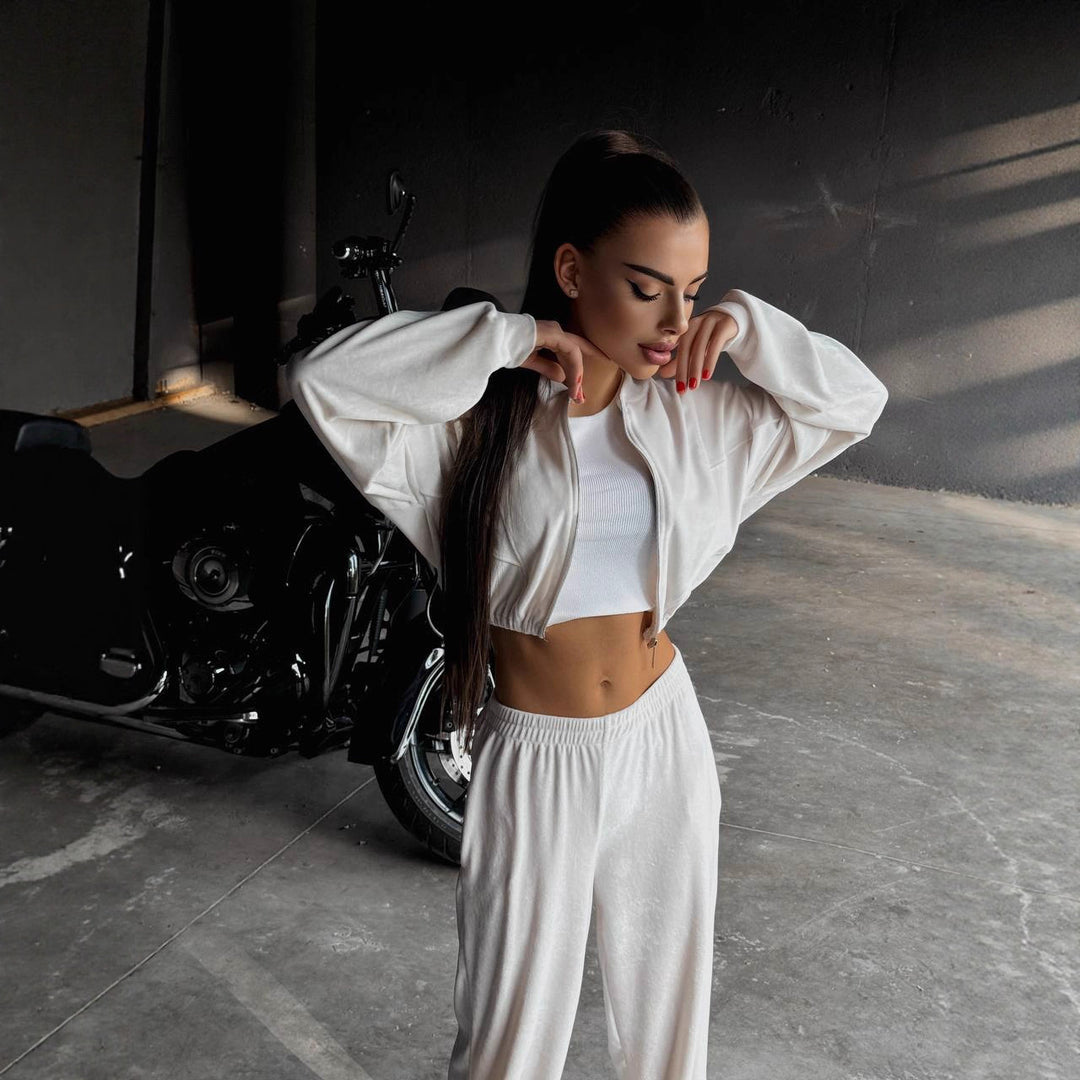 Women's sporty loungewear jacket with zipper and trendy wide-cut pants Lisslune