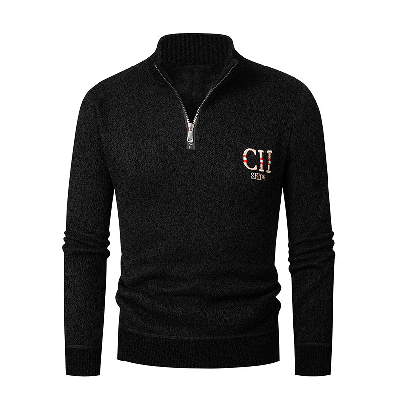 Men's stylish knit sweater with stand-up collar and zipper Lisslune