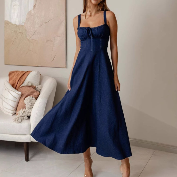 Women's maxi dress with flattering cut and decorative ruffle details
