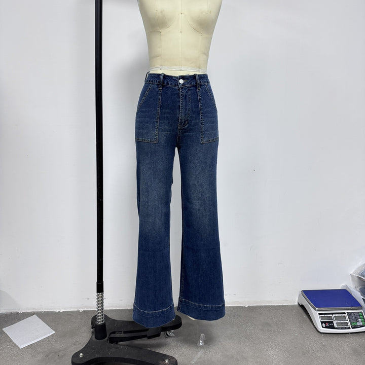 Damen weit geschnittene Denim-Hose mit hohem Bund Lisslune