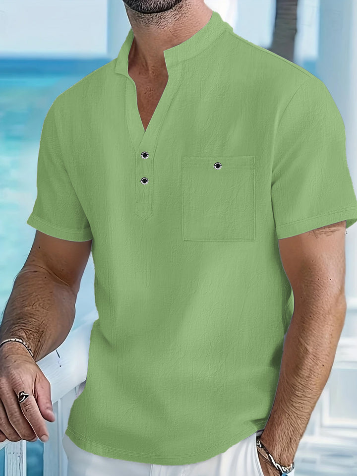 Men's short sleeve shirt with fashionable stand-up collar and button details Lisslune