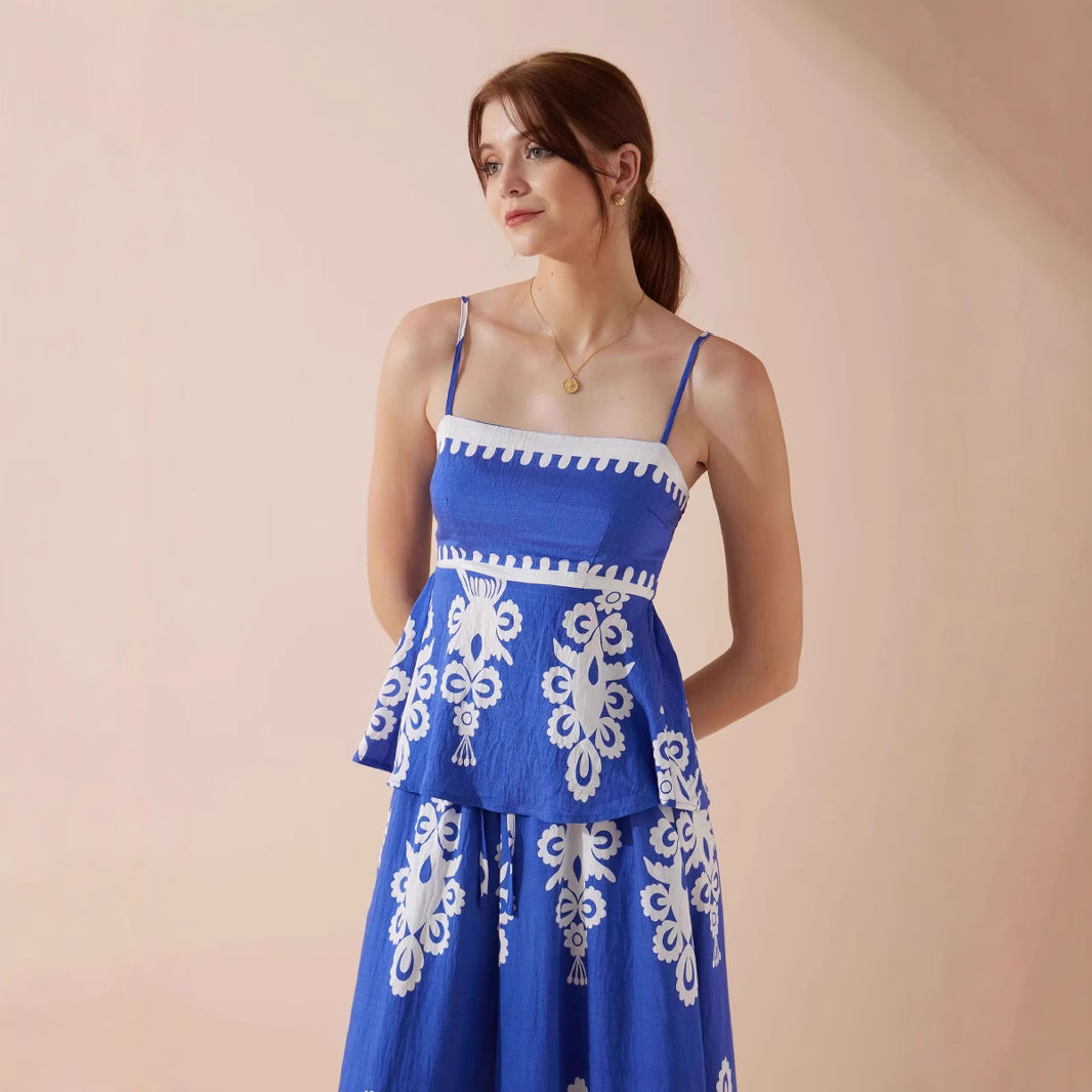 Ladies Peplum Top with delicate straps and artistic pattern Lune London