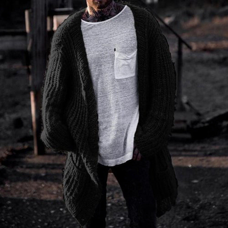 Men's Large Knit Cardigan with Deep Cut and Structured Design Lisslune