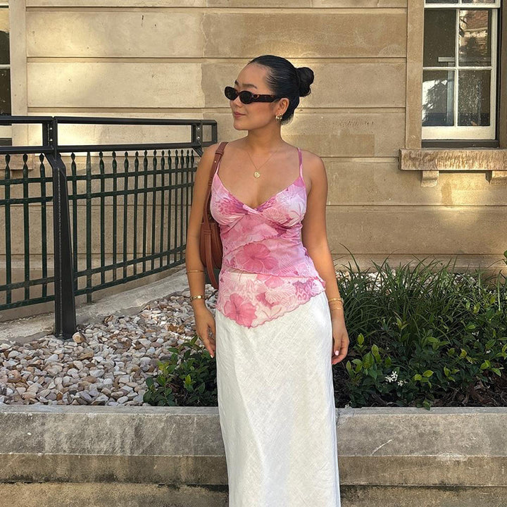 Women's chiffon tops with floral pattern and elegant wrap look