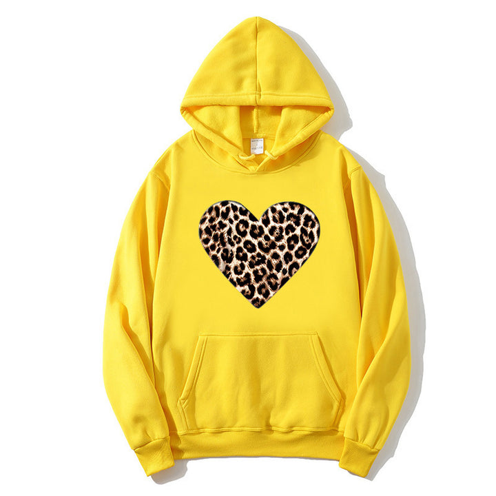 Ladies hooded sweatshirt with heart-shaped leopard pattern Lisslune