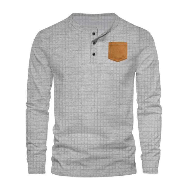 Men's long-sleeve shirt with textured design and leather application Lisslune