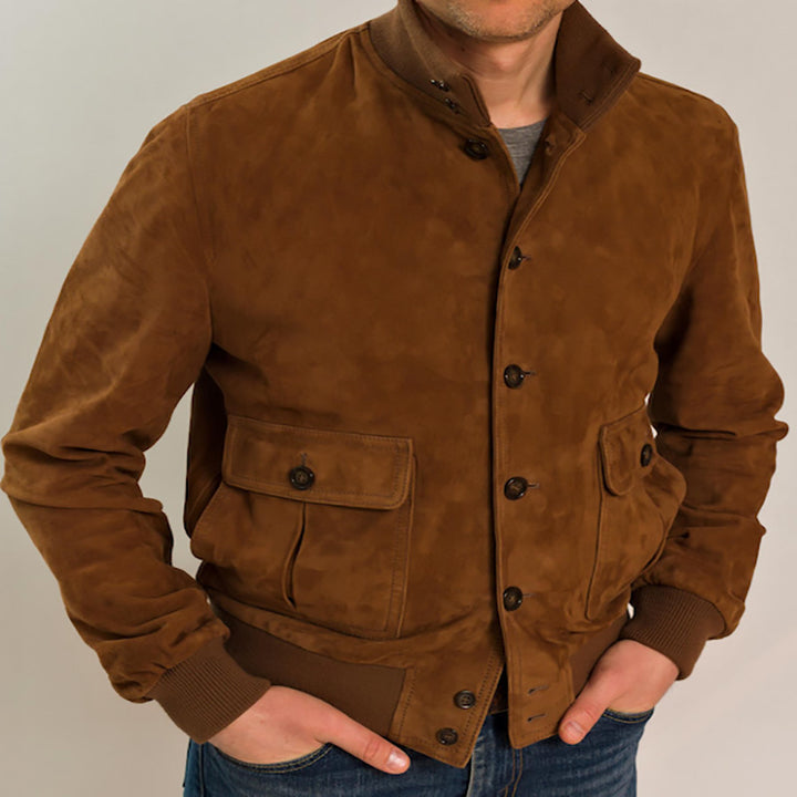 Men's suede jacket with practical pockets and modern collar Lisslune