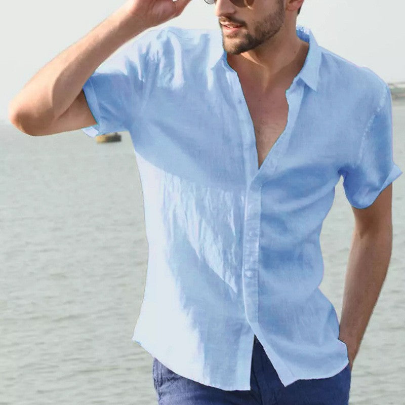 Men's Short Sleeve Shirt with Light Cotton Fabric Lisslune