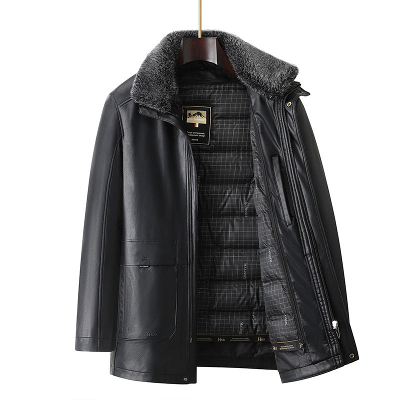 Men's Elegant Leather Jacket with Insulating Inner Lining Lisslune