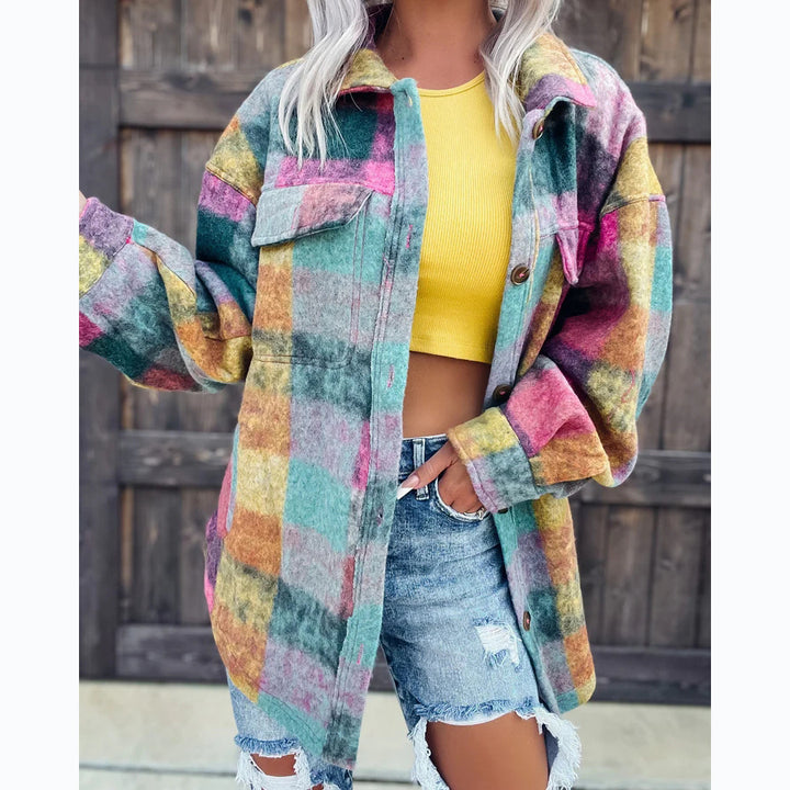 Women's Check Oversized Shirt Jacket made of soft wool material with practical pockets Lune London