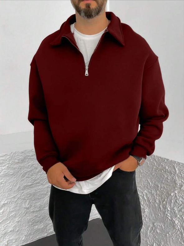 Men's modern sweat sweater with stand-up collar and half zipper Lisslune