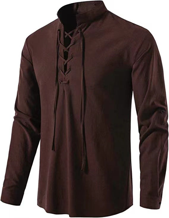 Men's Long Sleeve Shirt with Modern Drawstring Lisslune