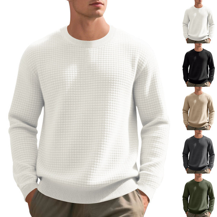 Men's fashionable textured sweater with round neck and comfortable fit Lisslune
