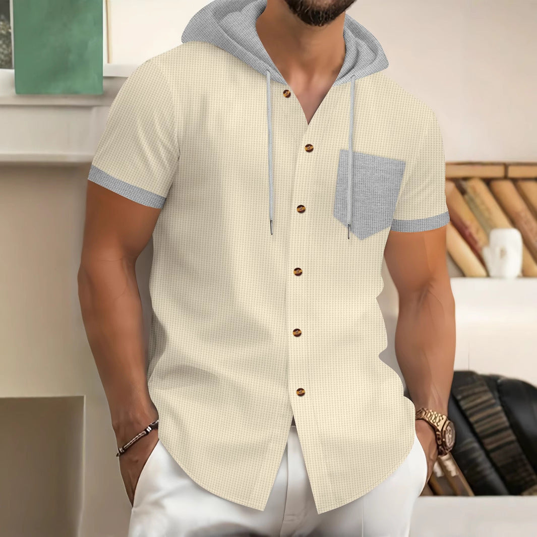 Men's Short Sleeve Shirt with Hood and Fashionable Design Lisslune