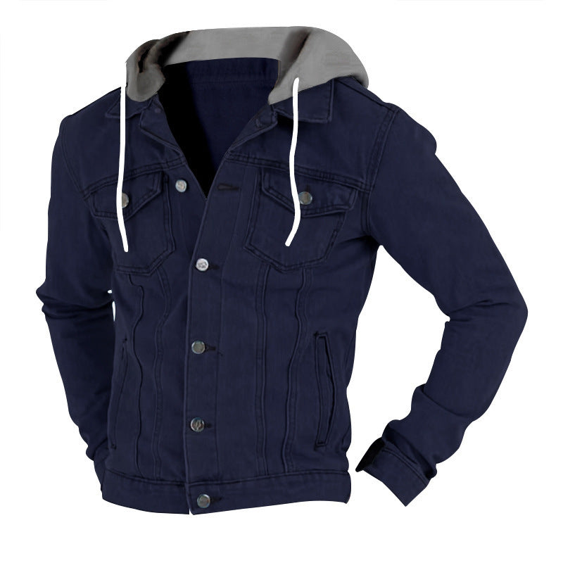 Men's denim jacket with snug hood and practical pocket design Lisslune