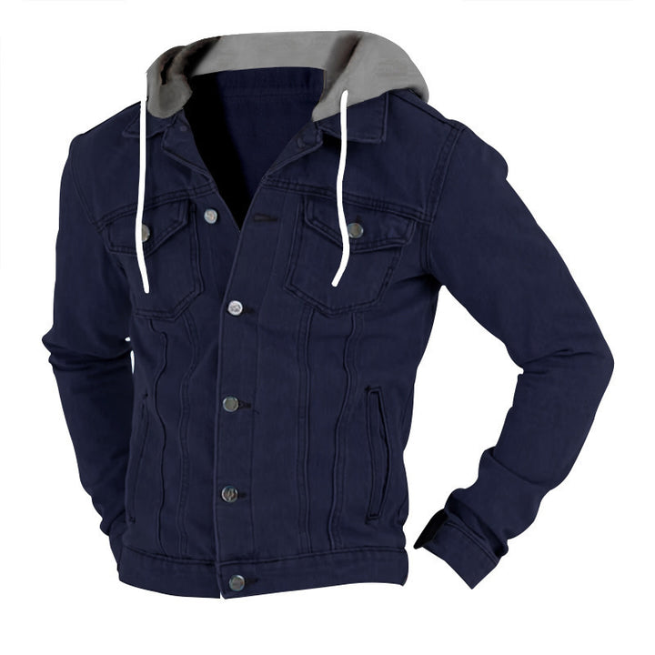 Men's denim jacket with snug hood and practical pocket design Lisslune