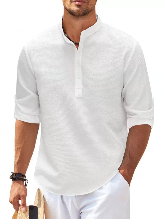 Men's long-sleeve shirt with textured surface and modern button placket Lisslune