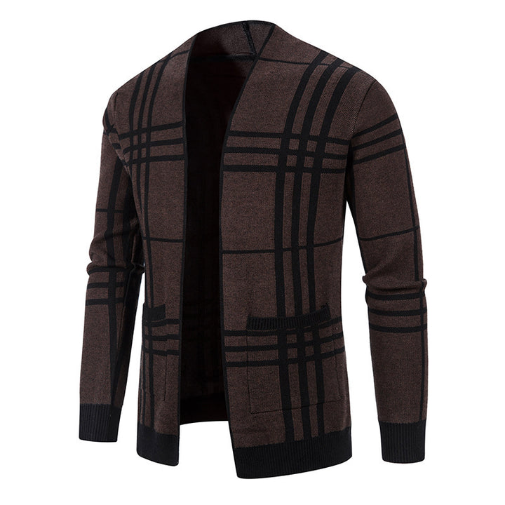 Men's fashionable cardigan with modern check pattern and practical pockets Lisslune