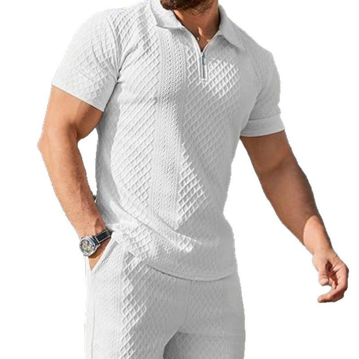 Men's sporty short sleeve set with zipper and knit pattern Lisslune