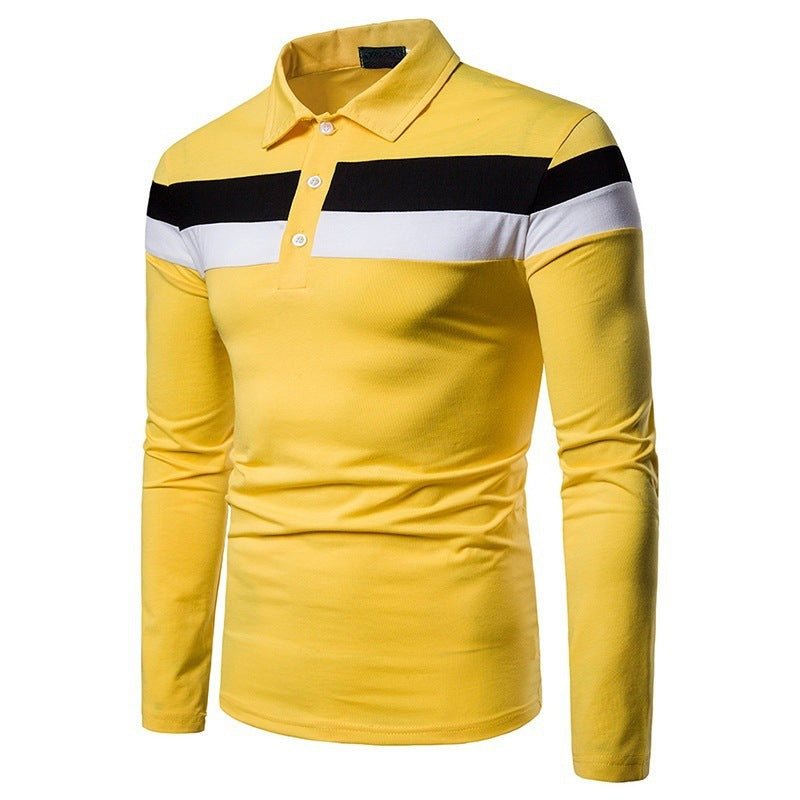 Men's Long Sleeve Polo Shirt with Fashionable Block Stripe Design Lisslune