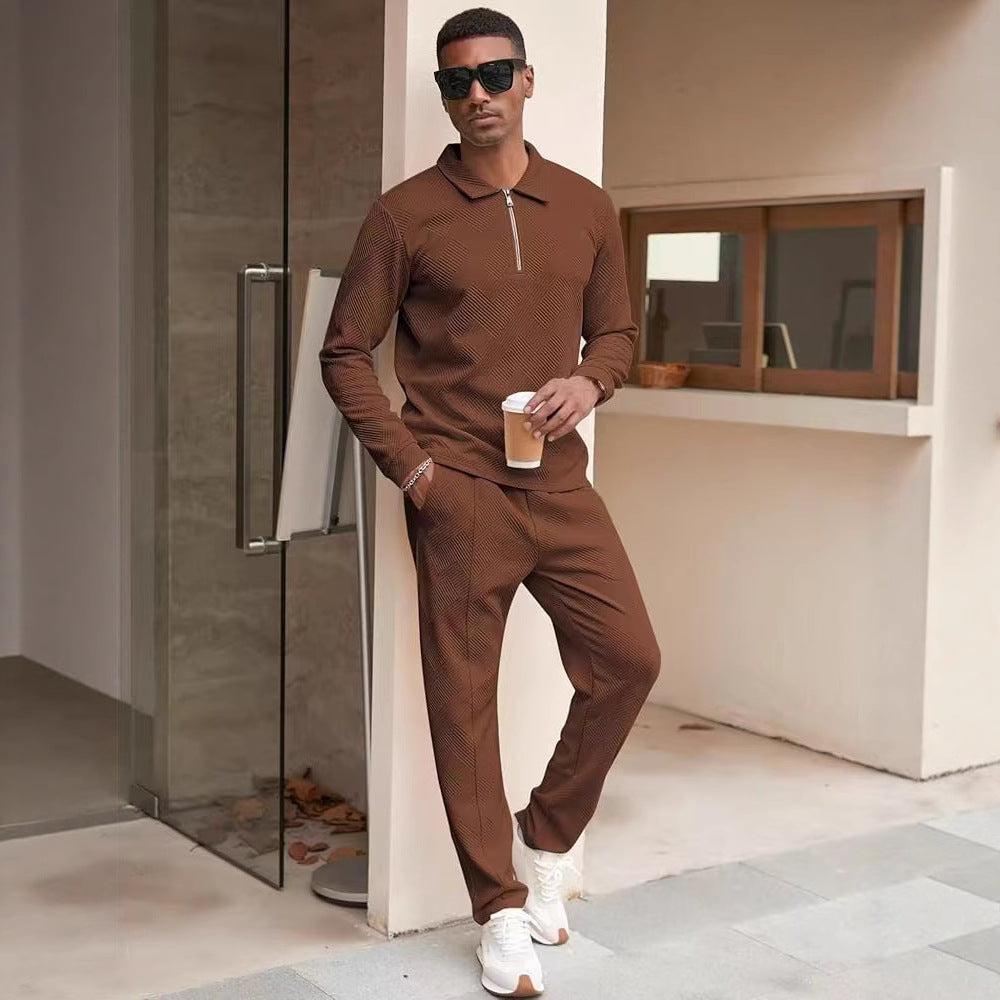 Men's leisure top and pants set with textured design Lisslune