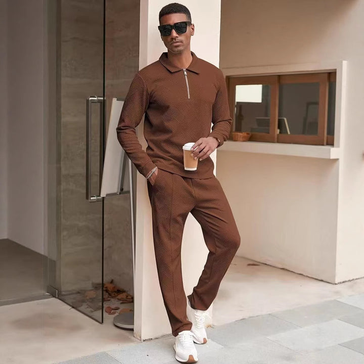 Men's leisure top and pants set with textured design Lisslune