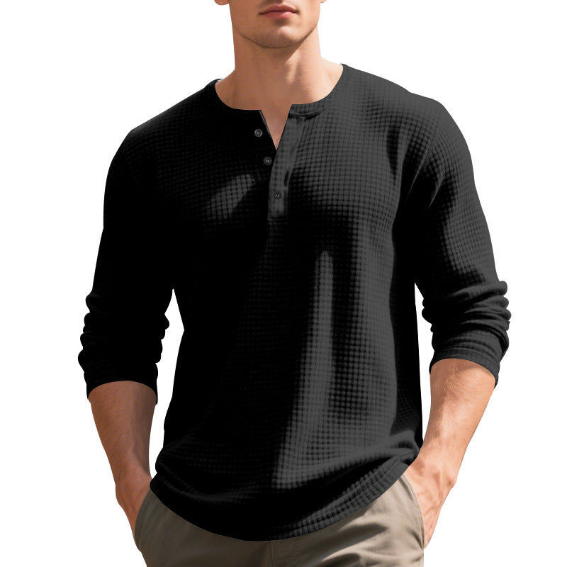 Men's Long Sleeve Shirt with Press Buttons and Textured Design Lisslune