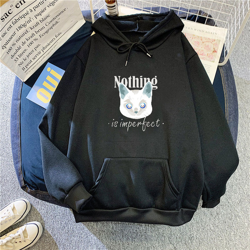 Women's Cozy Hoodie with Artistic Cat Design Lisslune
