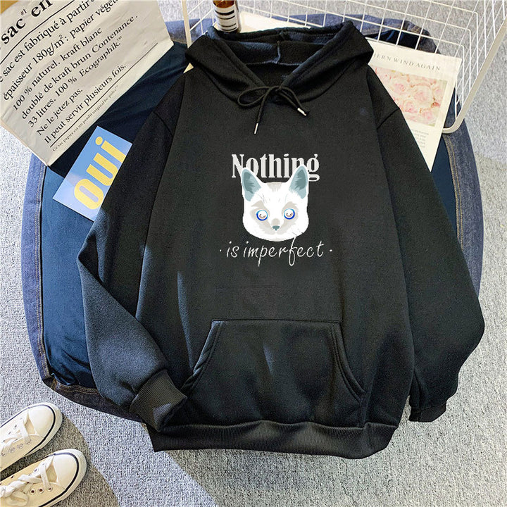 Women's Cozy Hoodie with Artistic Cat Design Lisslune