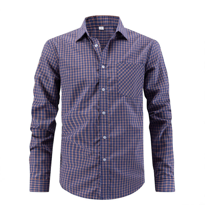 Men's modern long sleeve shirt with checkered pattern and chest pocket Lisslune