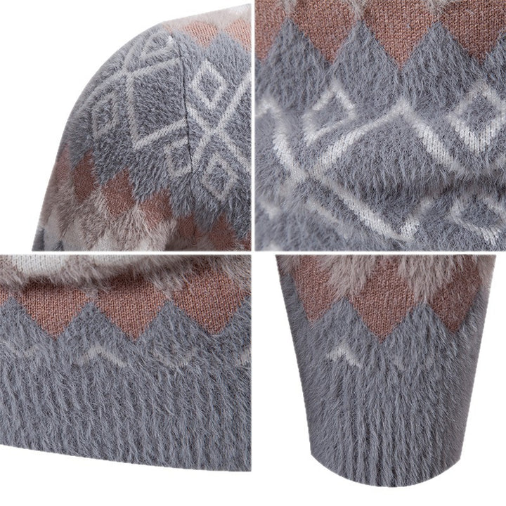 Men's knit sweater with geometric pattern and high collar Lisslune