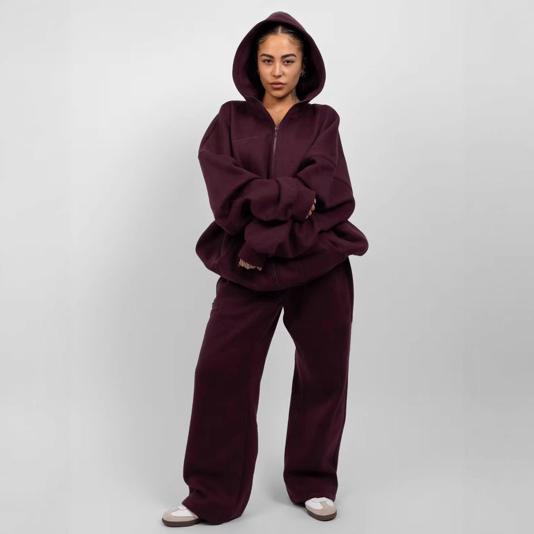 Ladies sporty fleece suit with high collar and practical pockets Lisslune