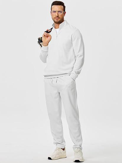 Men's leisure suit with modern stand-up collar and practical zipper pockets Lisslune
