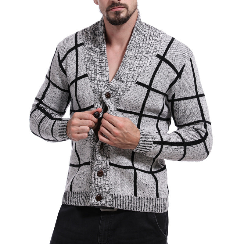Men's fashionable cardigan with check pattern and elegant lapel Lisslune
