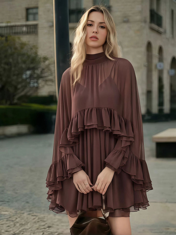 Damen Elegantes Rüschendress mit hochgeschlossenem Ausschnitt und fließendem Schnitt Lisslune
