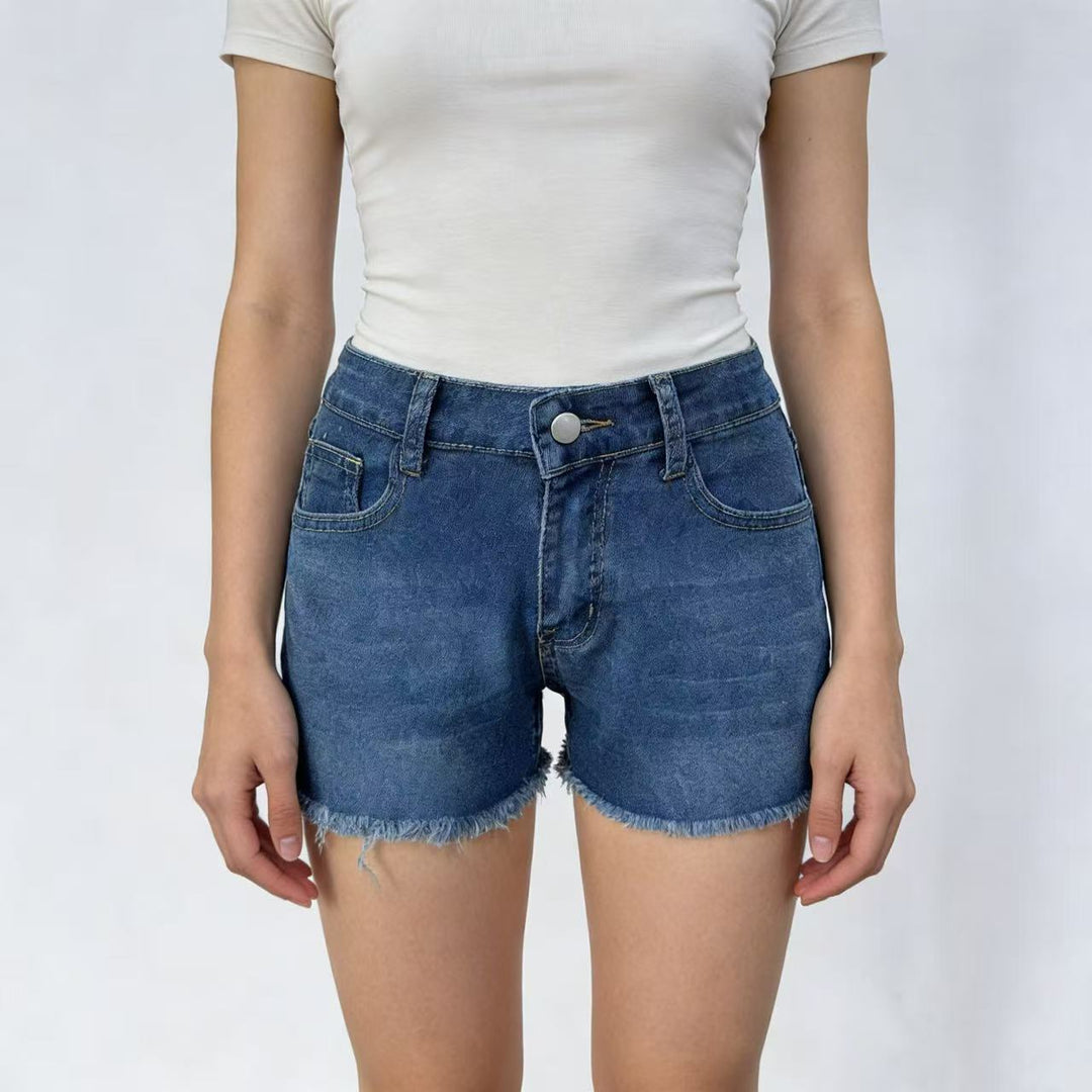 Women’s casual denim shorts with frayed hem and high waistband Lisslune