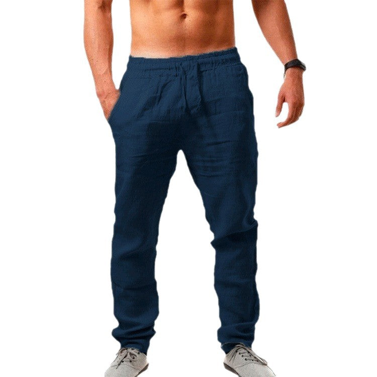 Men's Comfortable Linen Pants with Elastic Waistband and Side Pockets Lisslune