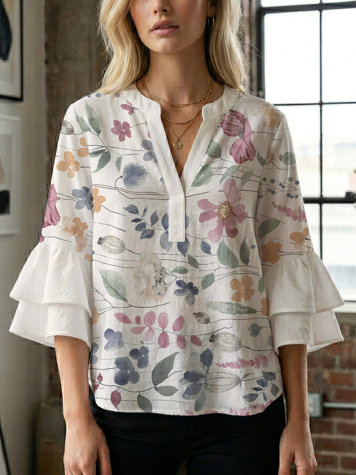 Women's blouse with voluminous sleeves and floral design Lisslune