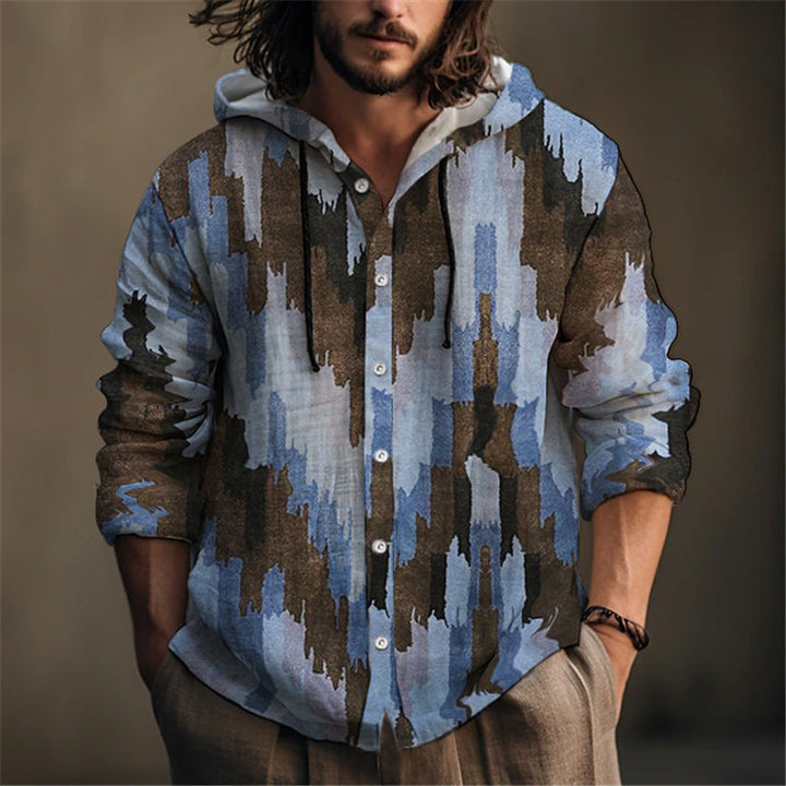 Men's hooded blouse with elaborate floral embroidery and modern cut Lisslune