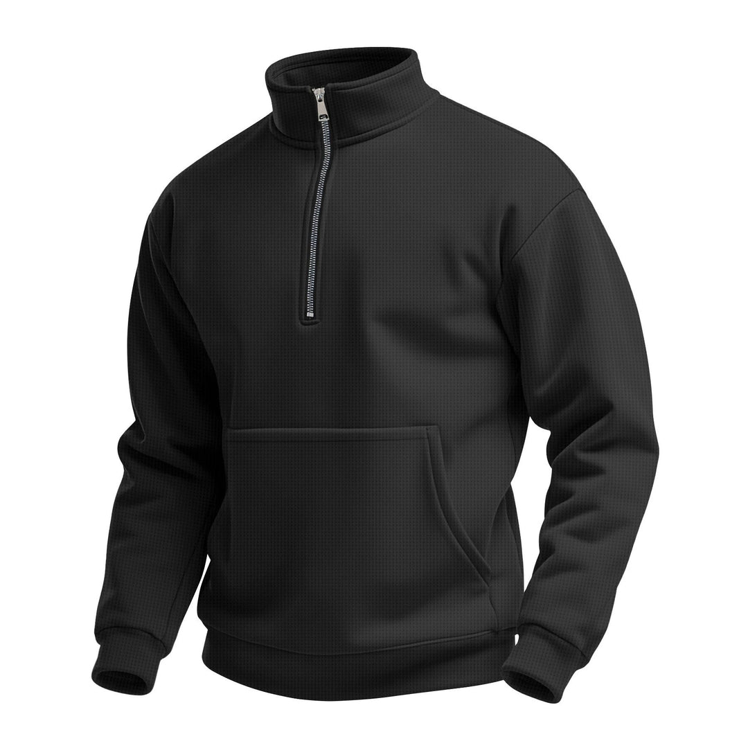 Men's fleece pullover with elegant stand-up collar and practical kangaroo pocket Lisslune