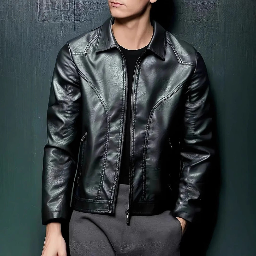 Men's Elegant Synthetic Leather Jacket with Modern Cut and Practical Pockets Lisslune