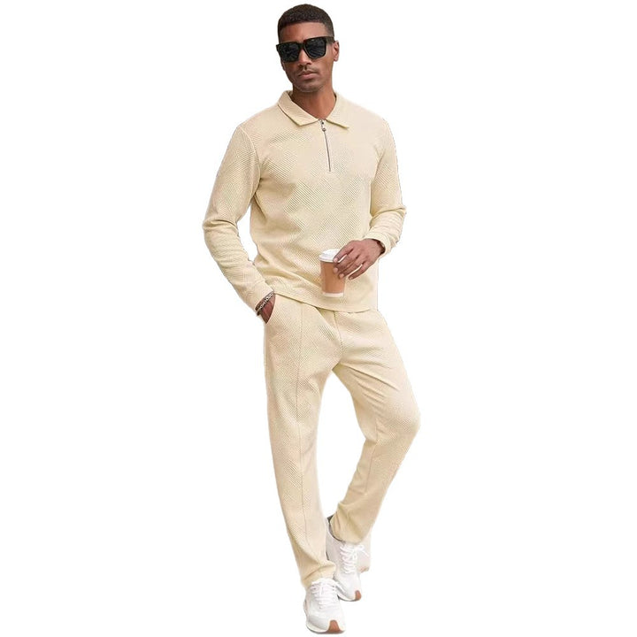 Men's leisure top and pants set with textured design Lisslune