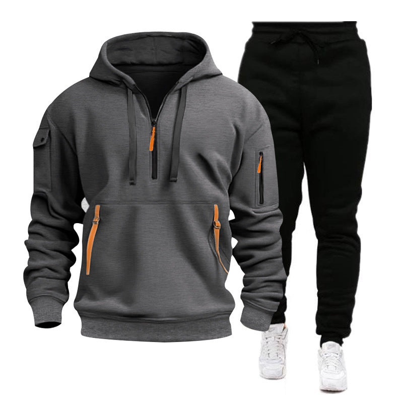 Men's sporty hoodie and jogger suit with functional zip pockets Lisslune